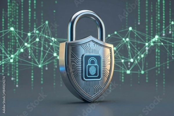 Fototapeta Digital lock with fingerprint scanner symbolizing secure technology 