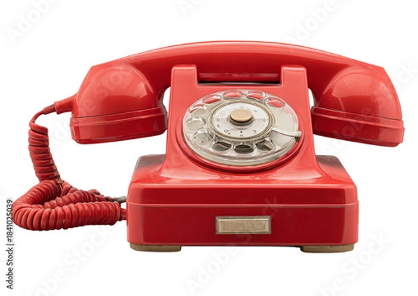 Fototapeta Red Rotary Telephone isolated on a transparent background