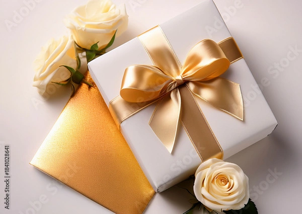 Obraz 薔薇と白いギフトイメージ
