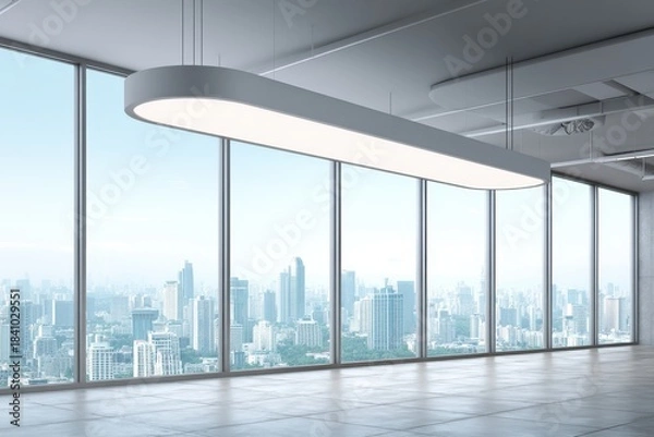 Obraz Modern Office Space Interior with Panoramic City View and Dramatic Lighting