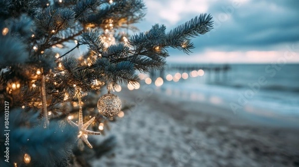 Obraz Christmas tree decorations on a beachfront holiday