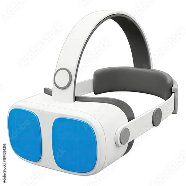 Fototapeta White Virtual Reality Headset with Blue Lenses and Gray Accents Featuring a Transparent Background Ideal for Technology and Gaming Concepts
