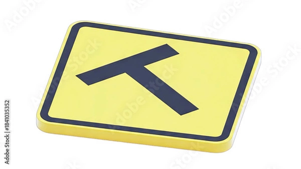 Fototapeta Yellow Rectangular Sign With Dark Blue T Symbol Indicating Intersection Or Road Junction Isolated On Transparent Background