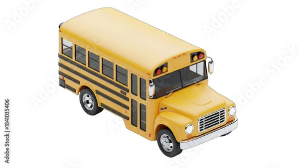 Fototapeta Yellow School Bus Isolated on Transparent Background with Detailed Exterior Chrome Trim and Reflective Windows