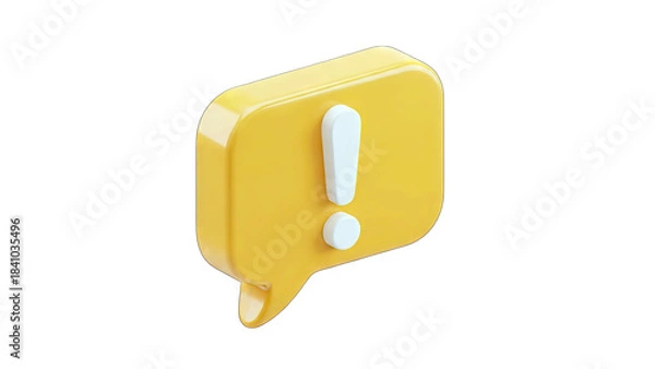 Fototapeta Yellow Speech Bubble Exclamation Mark Notification Alert Symbol Warning Icon Transparent Background Digital Art 3D Render