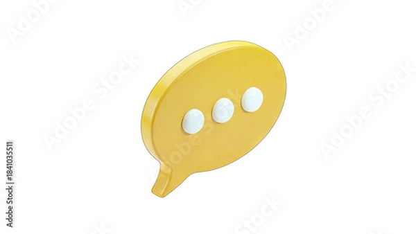 Fototapeta Yellow Speech Bubble Icon with Three White Dots Indicating a Message or Thinking Process Isolated on a Transparent Background