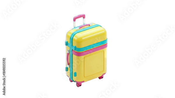 Fototapeta Yellow Suitcase with Handle and Wheels Isolated on White