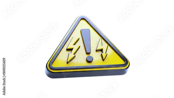 Fototapeta Yellow Triangle Warning Sign with Black Border Depicting Electrical Hazard Symbol with Lightning Bolts and Exclamation Mark on Transparent Background