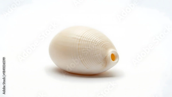 Obraz Single white egg-shaped seashell with a hole on a white background