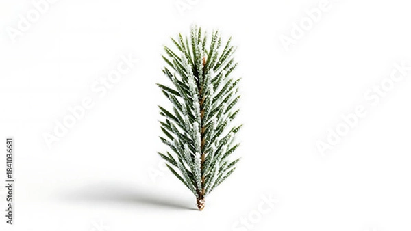 Obraz Beautiful snowy evergreen branch isolated on white background, perfect for winter and holiday designs