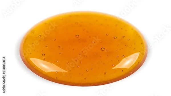 Obraz Shiny viscous golden liquid puddle isolated on white background, sweet food ingredient
