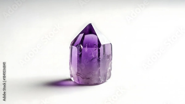 Obraz Polished Amethyst Crystal Gemstone with Faceted Point and Rough Base