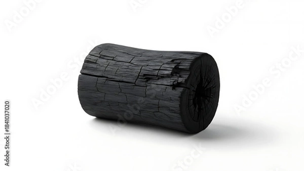 Obraz Natural black charcoal wood log on white background for burning and purification purposes