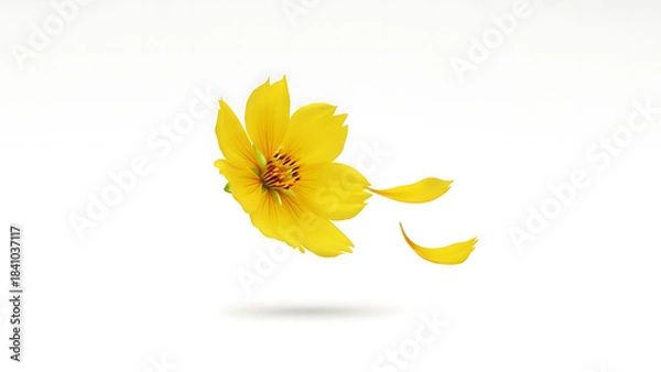 Obraz A single yellow flower with a petal detaching and floating away