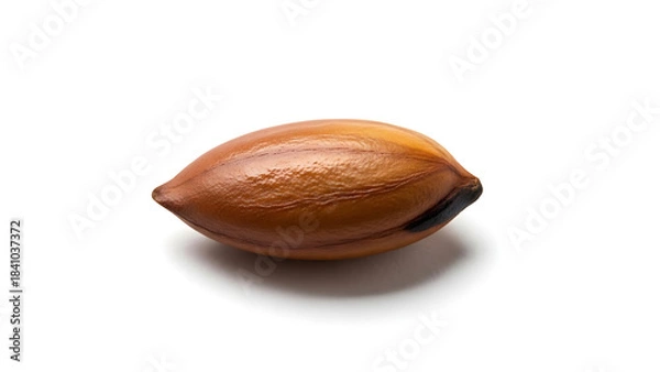 Obraz Single Macro Shot of a Nut or Seed with a Smooth, Brown Surface Isolated on White Background