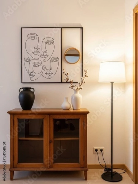 Obraz Stylish Entryway with Vintage Console and Abstract Art