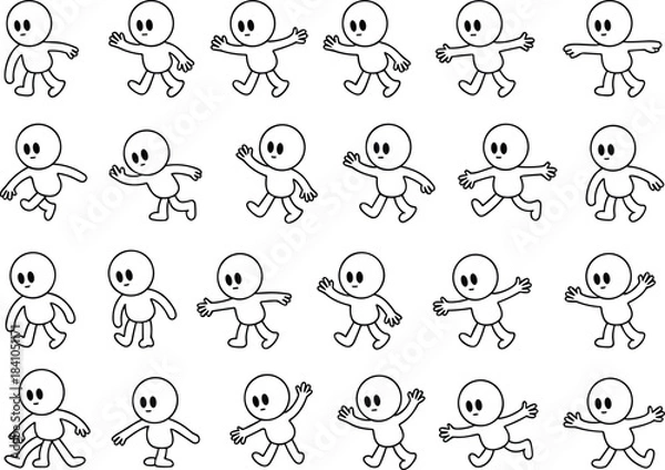 Obraz Simple cartoon characters in various walking poses
