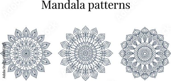Obraz Three dark blue mandala patterns on white background