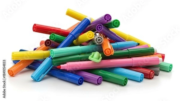 Obraz Vibrant art supplies including colorful felt tip pens and plasticine are ready for a creative drawing and education session