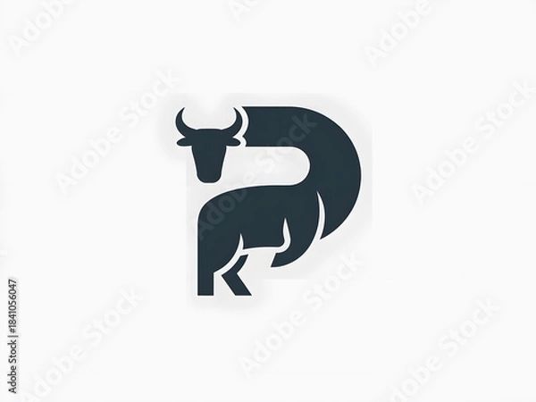 Fototapeta Minimalist Bull Logo Design with Abstract Shape and Curved Lines