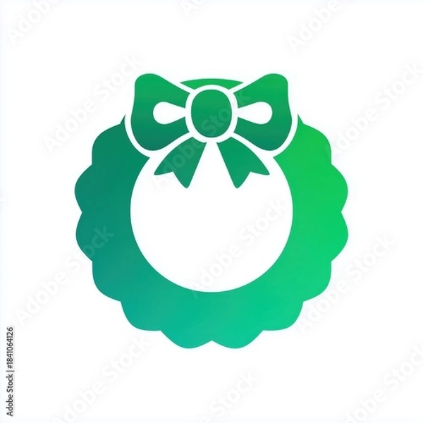 Fototapeta Simple green Christmas wreath icon with bow designed in minimal festive graphic style