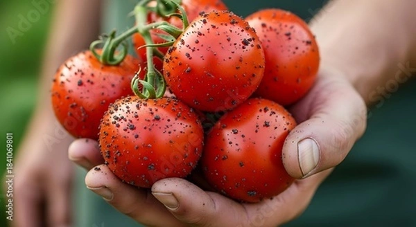 Obraz Freshly harvested ripe roma tomatoes held gently in a gardener s hand