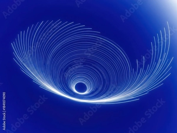 Fototapeta Abstract glowing line vortex tunnel on vibrant blue background