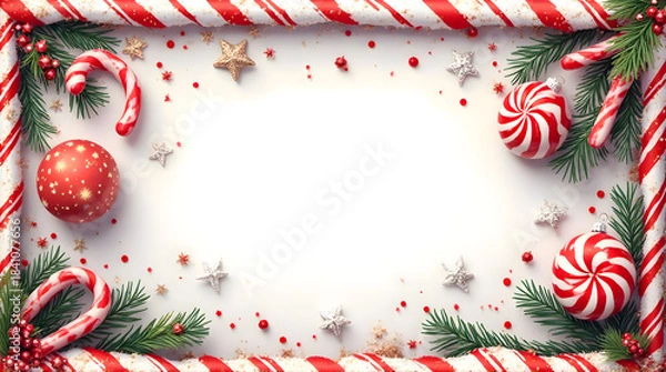 Fototapeta Festive Candy Cane Frame Background