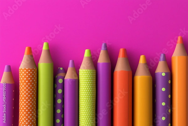 Obraz Vertical colored pencils with patterns and textures