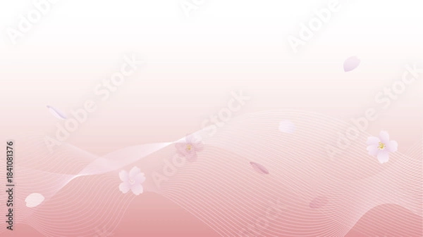 Obraz 桜の花と曲線の抽象的な背景イラスト