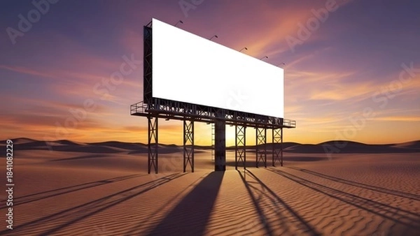 Fototapeta Empty billboard against a dramatic sunset sky with a long open road ahead