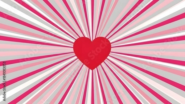 Fototapeta Radiating heart shape with pink and white stripes in a dynamic burst pattern
