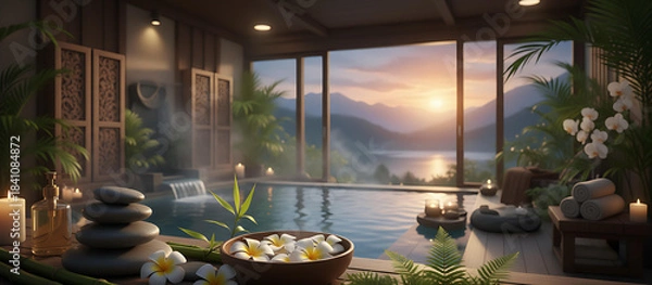 Obraz Cozy Modern Interior with Sunset City View