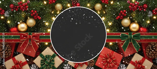 Obraz Elegant Christmas Background with Red Gift Boxes