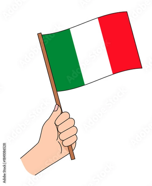 Fototapeta イタリアの国旗を手に持って応援しているイラスト