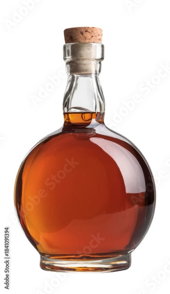 Obraz whiskey bottle, round shape, cork stopper, on background.