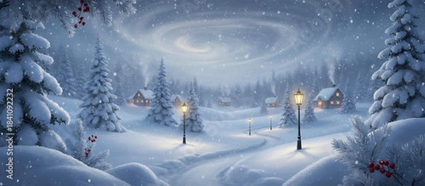 Obraz Mystical Winter Night with Snow Covered Trees