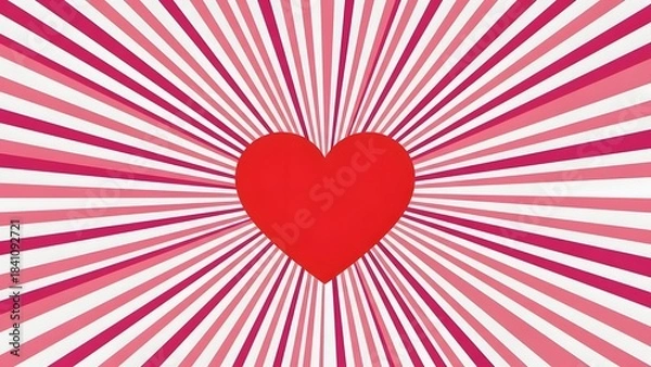Fototapeta Radiating red heart with pink and white ray burst background for valentine s day