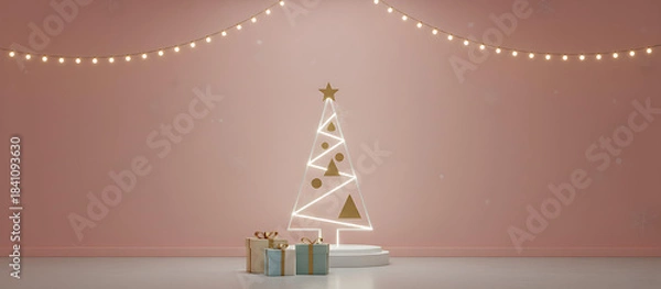 Obraz Simple Christmas Tree with Gifts and Soft Lighting