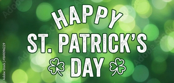 Obraz Happy St. Patrick's Day Greeting with Green Bokeh Background