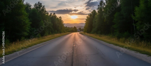 Obraz Winding Road Through Forest at Golden Hour