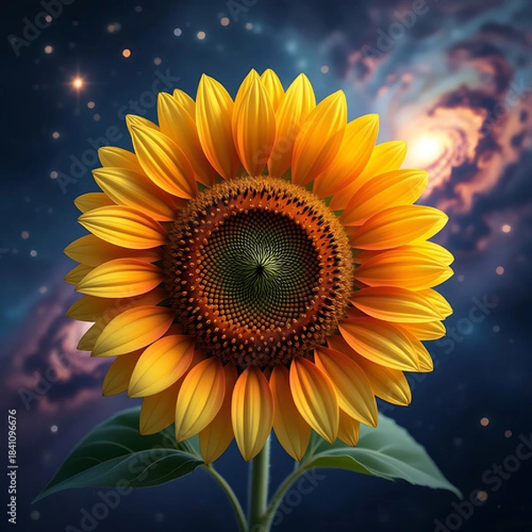 Obraz Sunflower on a bright blue background in a summer garden