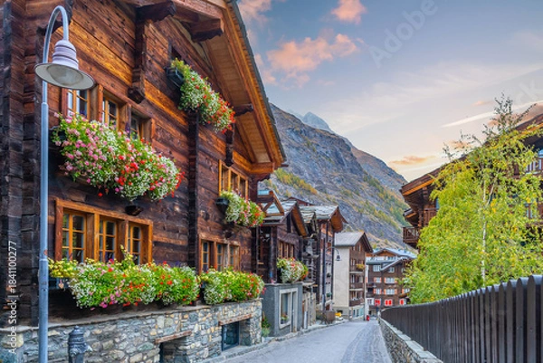 Obraz Zermatt,  Switzerland Alpine Village  at sunset