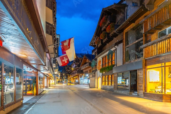 Obraz Zermatt,  Switzerland Alpine Village  at sunset
