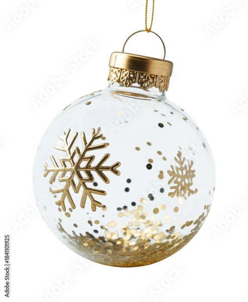 Obraz Transparent Christmas Ornament with Golden Snowflakes and Glitter
