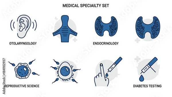 Obraz Medical Specialty Icon Set – Otolaryngology, Endocrinology, Reproductive Science, and Diabetes Testing