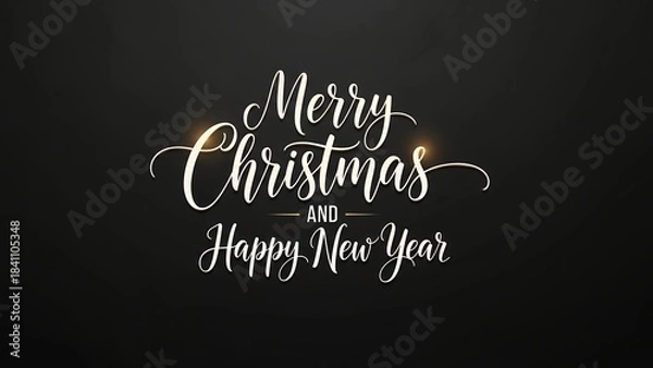 Obraz Elegant golden calligraphy script wishes merry christmas and happy new year against a dark background