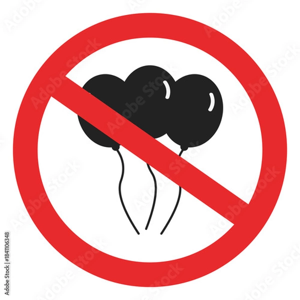 Fototapeta Isolated illustration of a sign prohibiting the carrying of balloons in this area. No balloons sign.