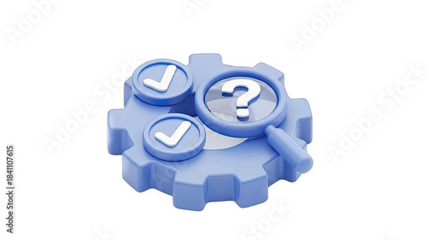 Obraz Gear with Checkmarks and Question Mark: Analyzing Solutions