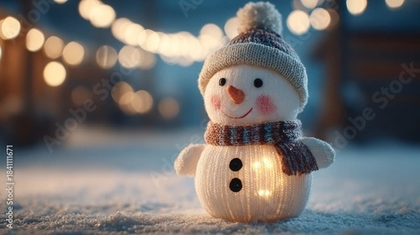 Obraz Cheerful Snowman Decoration with Warm Glow at Winter Festival